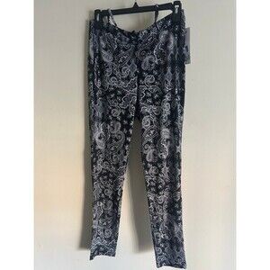 Zoe + Phoebe Women's Leggings Black & White Paisley Print L